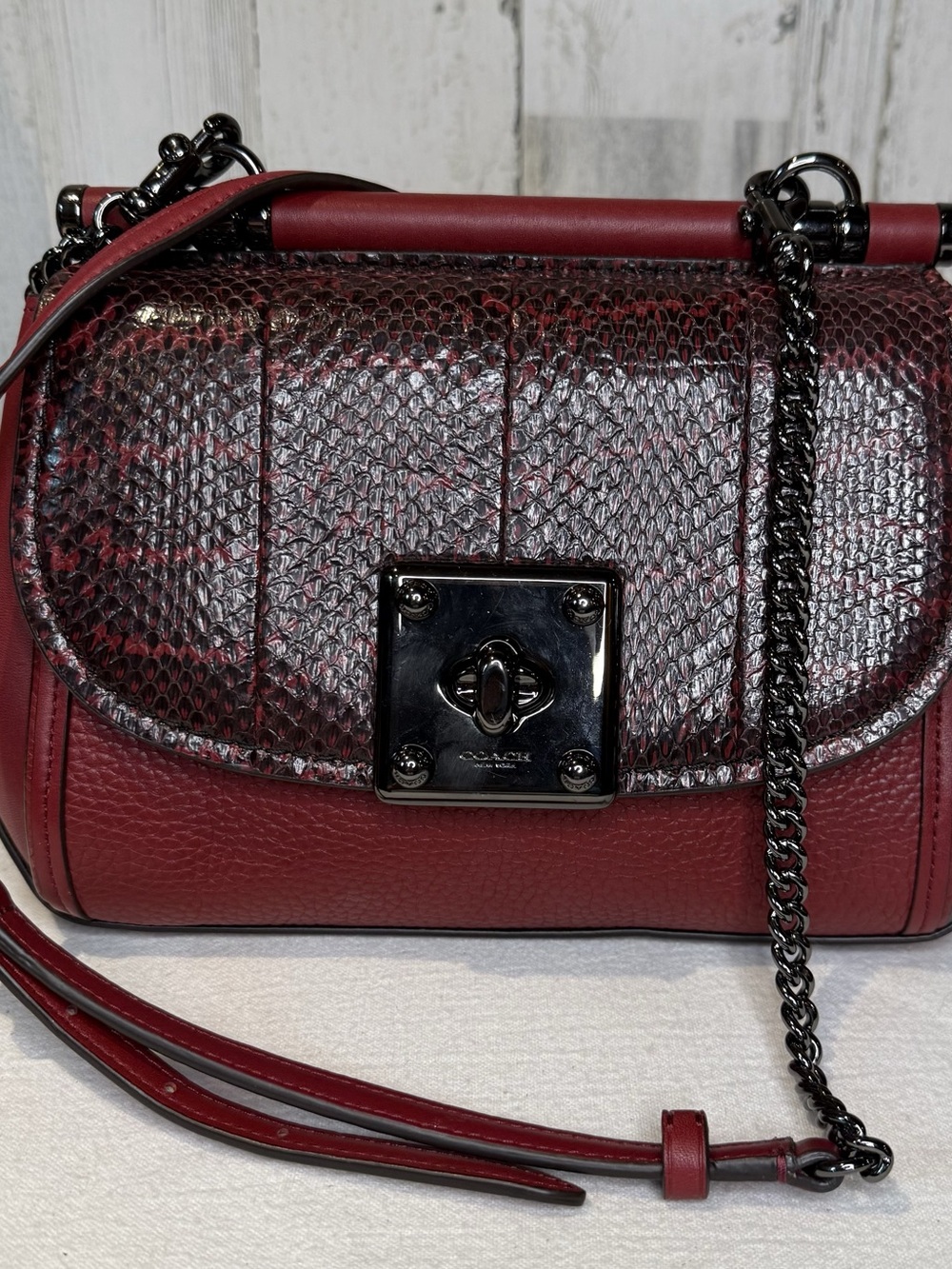Coach Drifter Cherry Red Genuine Snakeskin Gunmetal HRDWR 59497 2017